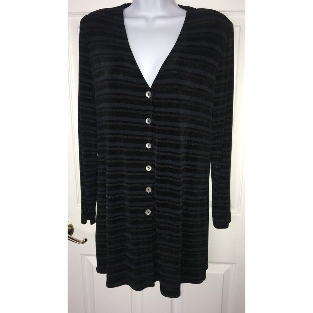 Rabbit Rabbit Rabbit Designs Cardigan Tunic Topper Slinky Black Blue Gray Sz 6P
